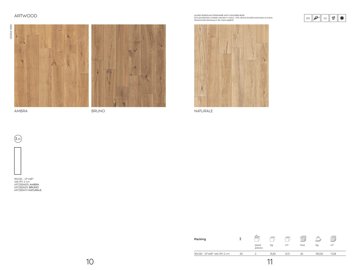 ARTWOOD Holzoptik Feinsteinzeug Terrassenplatte 120 x 30 cm